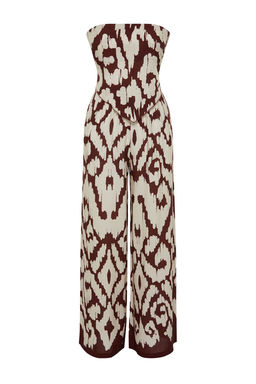 Etnik Desenli Desenli Dokuma Straplez Bluz Pantolon Plaj Tak?m TBESS24AU00017