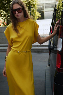 BELTED SATIN MIDI DRESS - Zara фото 5