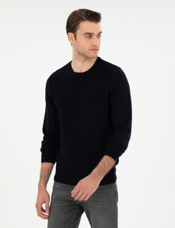 A__k Lacivert Slim Fit Bisiklet Yaka Triko Kazak