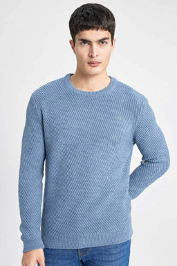 Mavi Standart Fit Normal Kesim Bisiklet Yaka Triko Kazak - Defacto фото 3