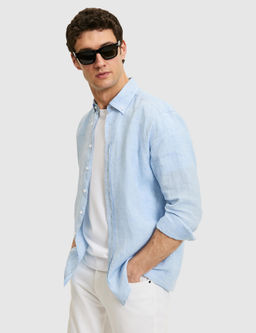Mavi Regular Fit Yakas_ D__meli %100 Keten G_mlek