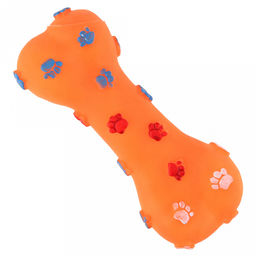 Игрушка для собаки Косточка макси лапа 19х7,5х4см, с пищалкой, ПВХ, фактурная, цвета микс (оранжевый, желтый, зеленый), Пэт тойс (Pet toys) (Китай)  фото 3