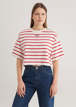 Mavi Logo Bask?l? K?rm?z? Cizgili Crop Tisort  фото 4