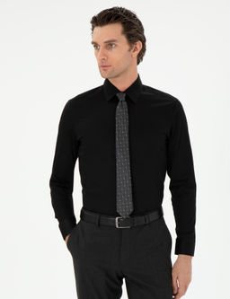 Siyah Slim Fit Pamuklu Klasik G_mlek
