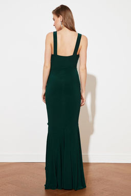 TRENDYOLMILLA Bordo Vucuda Oturan Astarl? Volanl? Orme Uzun S?k Abiye Elbise TPRSS19UT0026 фото 11