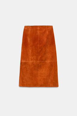 100% SUEDE LEATHER WRAP MIDI SKIRT - Zara фото 11