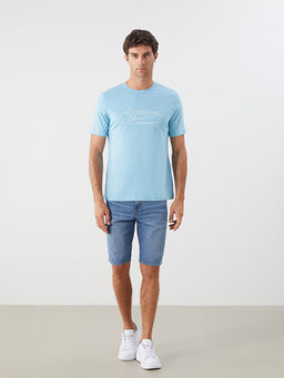 Bisiklet Yaka Bask?l? Penye Erkek Ti??rt