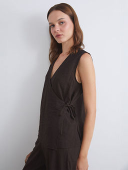 Kruvaze Yaka Dokulu Bluz