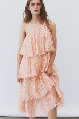 Vestido escalonado de un hombro en mezcla de lino - H&m фото 5