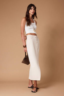 Ekru D_K_ML_ Y_rtma_l_ %100 Pamuk Midi Denim Etek TWOSS26ET00094 - Trendyolmilla фото 3