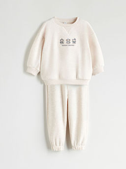 Bisiklet Yaka Bask?l? Erkek Bebek Sweatshirt ve E?ofman Alt 2li