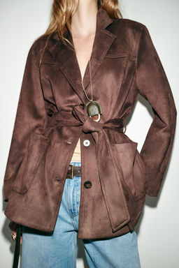 FAUX SUEDE JACKET WITH BELT - Zara фото 2