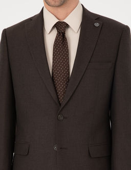 Kahverengi Slim Fit _izgili Tak_m Elbise