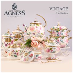 МИСКА AGNESS ЭМАЛИРОВАННАЯ С ПЛАСТИКОВОЙ КРЫШКОЙ, СЕРИЯ ВИНТАЖ, ДИАМЕТР=20 СМ. ВЫСОТА=9 СМ / 1,7Л  фото 4