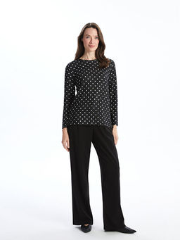 Bisiklet Yaka Desenli Uzun Kollu Kad?n Ti??rt