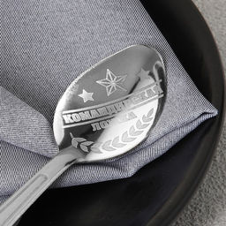 Цена за 3 шт. Ложка чайная с гравировкой Командирская Ложка, на подарочной открытке, 3?14 см