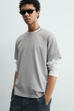 CAMISETA BOXY FIT LAVADA / Gris claro - Zara фото 5