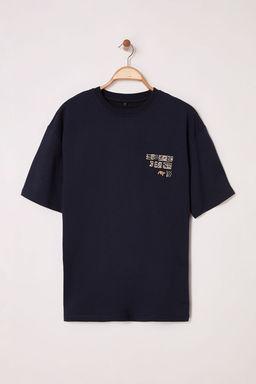 TRENDYOL MAN Lacivert Oversize/Genis Kesim Etnik Nak?sl? T-Shirt TMNSS25TS00167 - Trendyolmilla фото 2