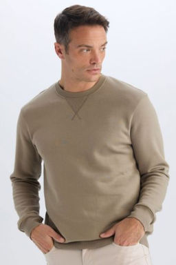 Regular Fit Bisiklet Yaka Basic Duz Kal?n Sweatshirt