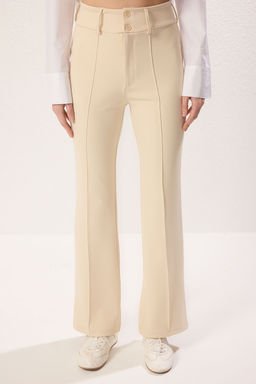 Ac?k Sar? Nervur Detayl? Yuksek Bel Flare/Ispanyol Paca Pantolon TWOAW25PL00071