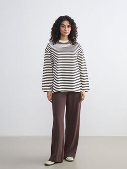 Bisiklet Yaka ?izgili Kad?n Sweatshirt Tunik