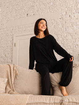 Костюм для дома BAMBUK с брюками, черный - Inzibe фото 3