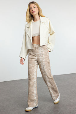 Ac?k Kahverengi Y?lan Desenli Straight/Duz Kesim Dokuma Pantolon TWOAW25PL00065 - Trendyolmilla фото 2