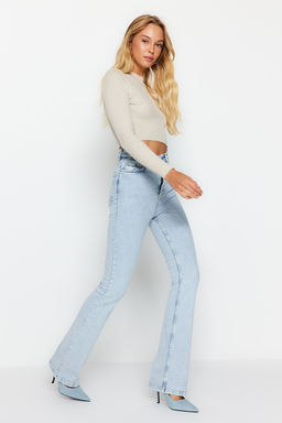 Ac?k Mavi Yuksek Bel Flare Jeans TWOAW24JE00083 - Trendyolmilla фото 9
