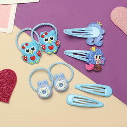 Набор для волос «Ванилька», 8 шт.: 4 резинки, 4 невидимки, принцессы, голубой