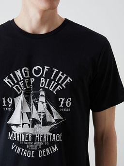 Bisiklet Yaka K?sa Kollu Bask?l? Penye Erkek Ti??rt