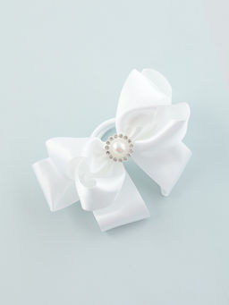 Цена за 6 шт. Бант для волос на резинке «Школьница», двойной, атлас цветок, 12 см, белый