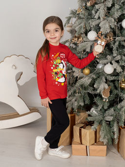 Костюм детский красныйчерный рисунок пингвин