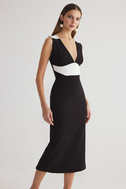 Siyah Beyaz V Yaka Dokuma Dugun/Nikah Uzun S?k Abiye Gece Mezuniyet Elbisesi TPRSS25EL00013 - Trendyolmilla фото 2