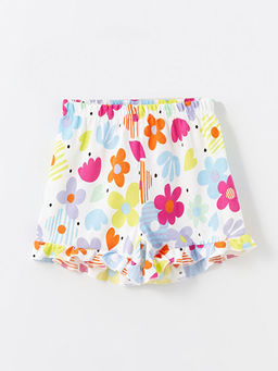 Beli Lastikli ?i?ekli K?z ?ocuk Pijama ?ort