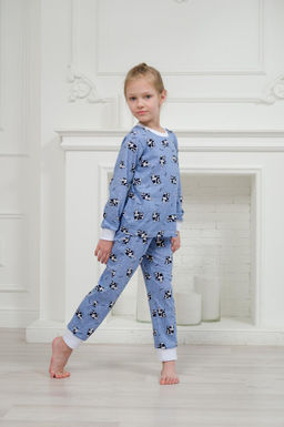 Пижама детская из джемпера и брюк из кулирки Коровы голубой - Амадэль фото 11