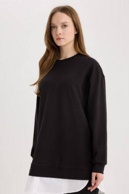 Regular Fit Bisiklet Yaka Basic Duz Sweatshirt Tunik