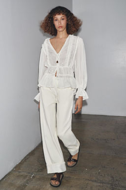 ZW COLLECTION ROMANTIC LADDER STITCH SHIRT - Zara фото 8