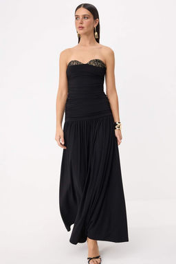 Siyah Dantel Detayl? Maxi Orme Abiye & Mezuniyet Elbisesi TPRSS26AE00136