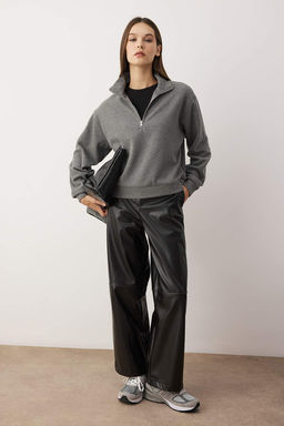 Antrasit Regular/Normal Kal?p Yar?m Pat Fermuarl? Kal?nOrme Sweatshirt TWOAW26SW00059 - Trendyolmilla фото 2