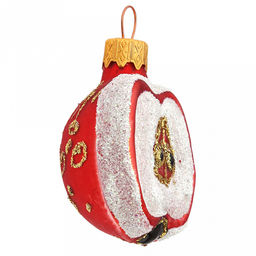 Елочная игрушка фигурка стеклянная Половинка яблока h6см, ручная художественная роспись, подарочная упаковка (Россия) - Домашняя мода фото 2