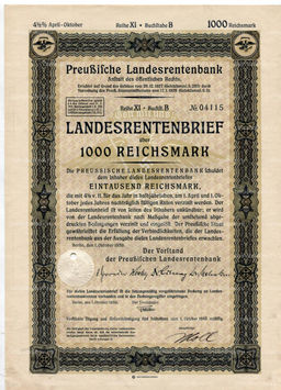 Облигация 4,5% 1000 рейхсмарок 1939 года Германия