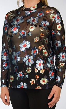 Блуза  водолазка из эффектного сетчатого трикотажа с плотными атласными цветами