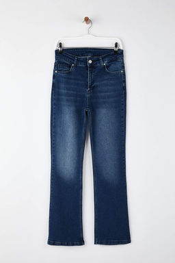 Koyu Mavi Yuksek Bel Comfort/Esnek Flare Jeans TWOSS26JE00023