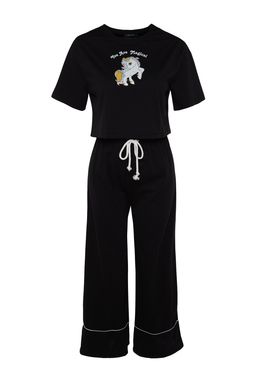 Trendyolmilla Siyah Pamuklu Eglence Bask?l? Biye Detayl? Orme Pijama Tak?m? THMSS21PT0953 фото 8