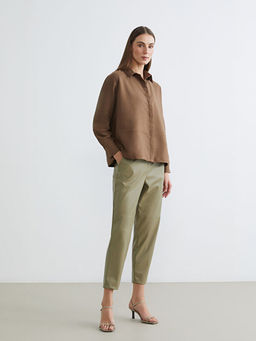 Havu? Kesim Kad?n Deri G?r?n?ml? Pantolon