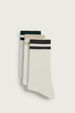 CALCETINES RIB BANDAS PACK 3 / Blanco roto