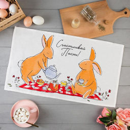 Полотенце Доляна Пасхальные зайчики 35х60 см,100% хл, вафля