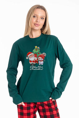 Лонгслив с новогодним принтом М325437Пз зеленый