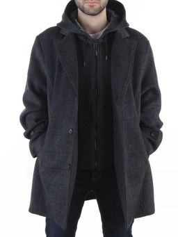 475646502 DK. GRAY Пальто демисезонное мужское со съемным капюшоном (65% шерсть, 35% кашемир)