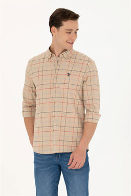 U. S. Polo Assn Мужская рубашка песочного цвета в клетку